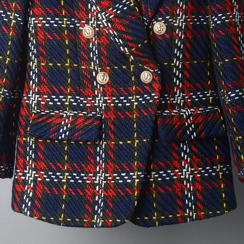 Brand 2018 New Autumn Winter Runway Designer Plaid Jacket Women's Lapel Double Breasted Metal Buttons Tweed Wool Coat Outerwear | Женская