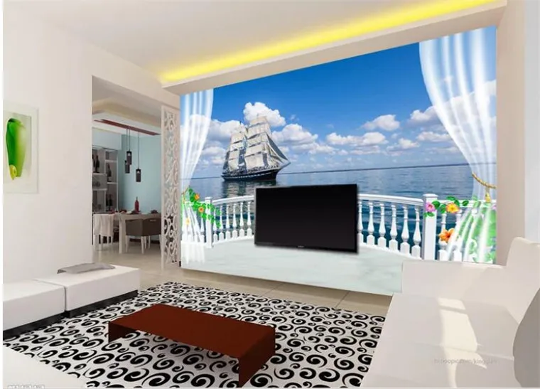 

3d wallpaper The family decorates a wallpaper ocean sailing 3d picture sitting room balcony room TV setting wallpaper