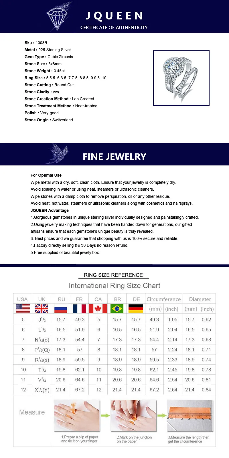 JQueen 3.45ct 925 пробы Серебряное кольцо набор Винтажное кольцо Круглый Белый топаз ювелирные изделия обручальные кольца для женщин s925 серебро