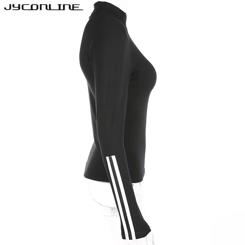 Осенне-зимняя водолазка JYConline полосатая женская футболка базовая Приталенная с