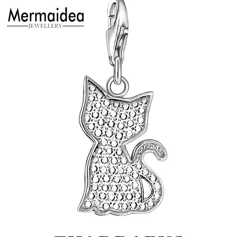 Кошка Charm Кулон Ювелирное Украшение 925 пробы серебристый, черный клуб ожерелье браслет Шарм для Для женщин - Окраска металла: 5