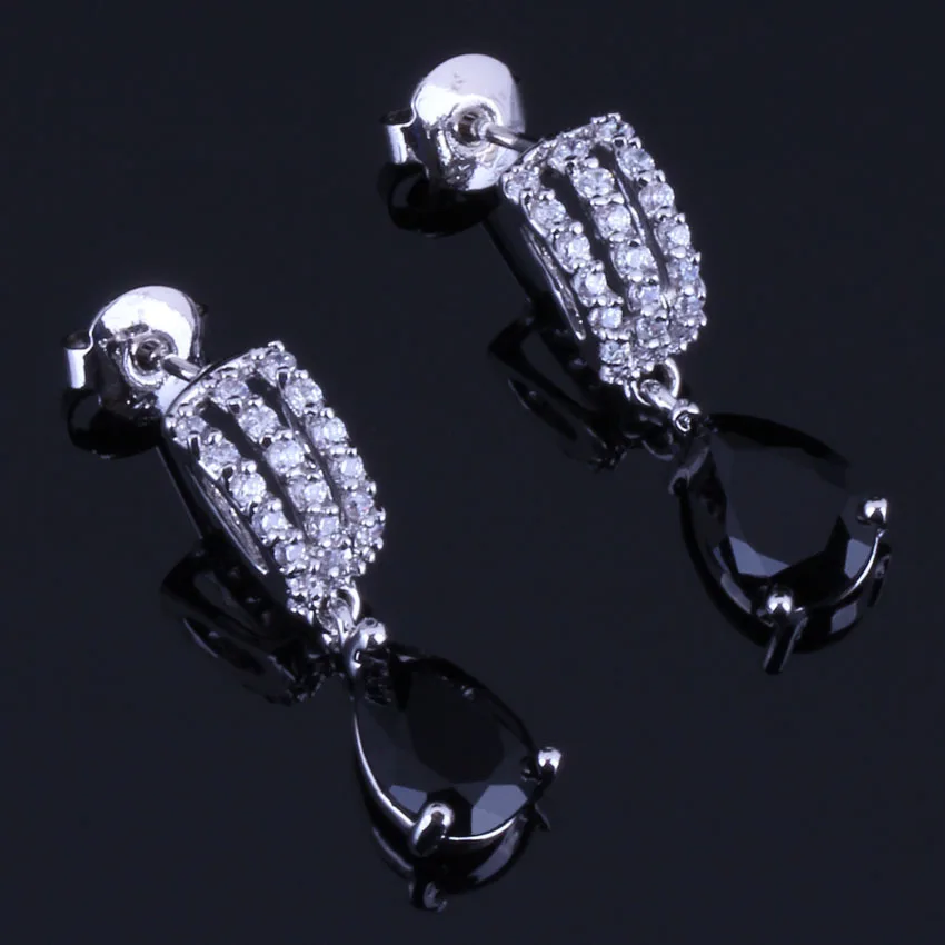 

Gallant Water Drop Black Cubic Zirconia White CZ Silver Plated Drop Dangle Earrings V0372