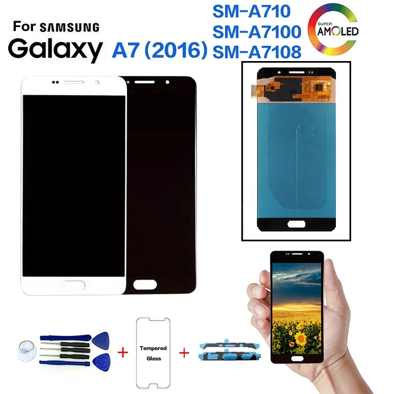 AMOLED для samsung Galaxy A7() SM-A710F Замена ЖК-дисплея для samsung A710FD A7100 A7108