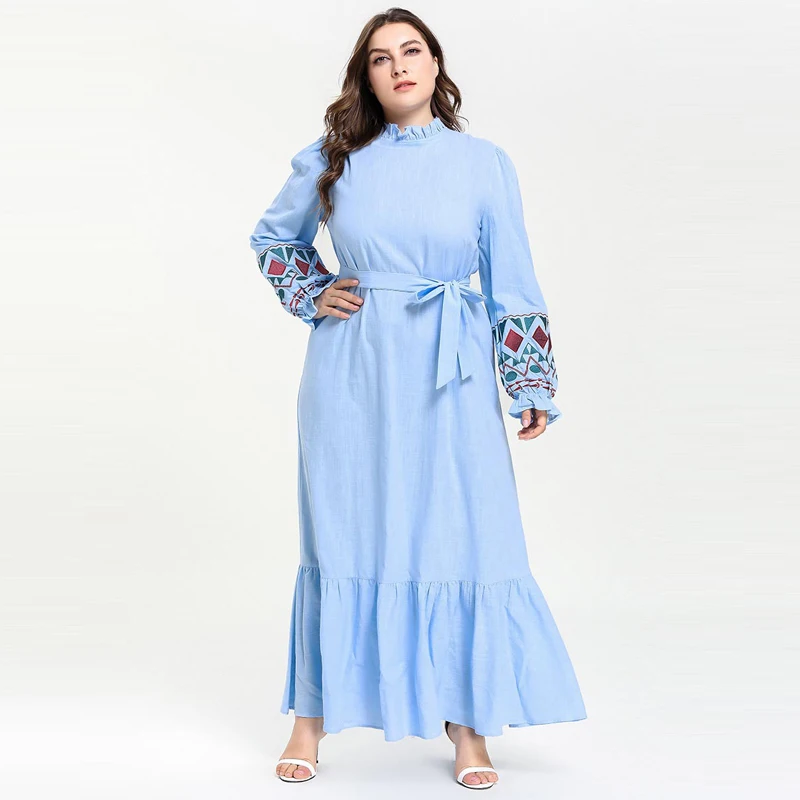 Женское мусульманское платье с оборками длинное вечернее макси поясом и