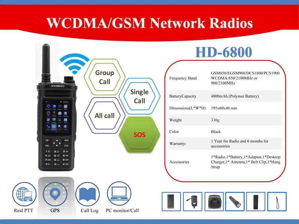 ANYSECU 3g сеть радио 3g-hd6800 с wifi walkie talkie WCDMA GSM 3g радио работает с Zello Real-ptt платформой