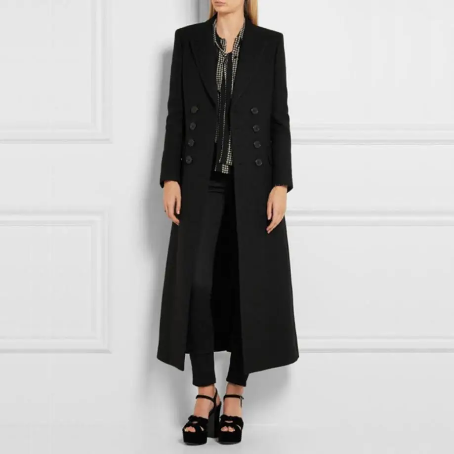 

2019 New autumn Winter Women woolen Long Coat Fashion Wool Coat Temperament Slim Double-breasted plus size 2XL r1399