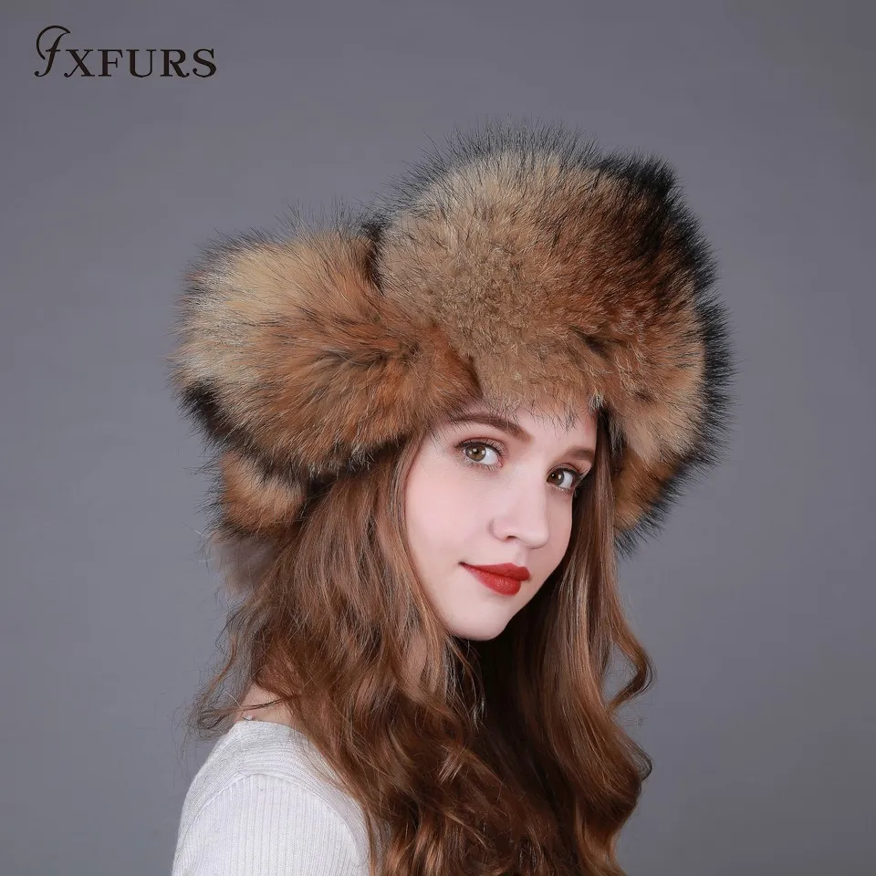FXFURS лучший рождественский подарок! Новое поступление, зимняя модная женская шапка из натурального Лисьего меха, русская теплая меховая шапка Leifeng, 13 цветов