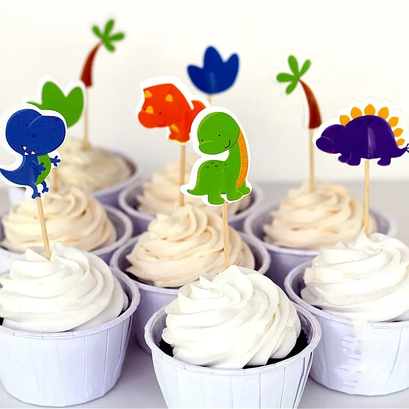 cake topper 18pcs Мотив динозавра одноразовая посуда набор для дня рождения, украшенные забавной аппликацией детская тарелка салфетки для стаканчиков скатерть и флаги вечерние поставки - Цвет: cake topper 18pcs