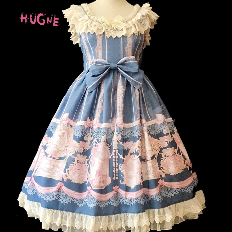 Hugne Rose queen~ сладкий печатных Лолита JSK платье без рукавов миди платье Инфанта