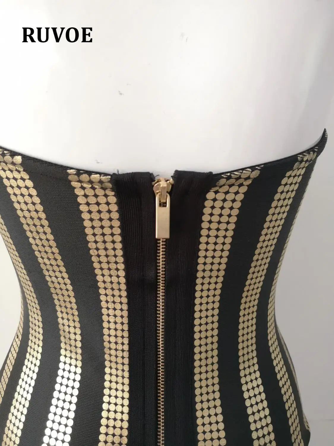 

2019 Gold Black Summer Bandage Dress Sexy Striped Strapless Backless Dress Women Sleeveless Celebrity Bodycon Party Dress Y-42