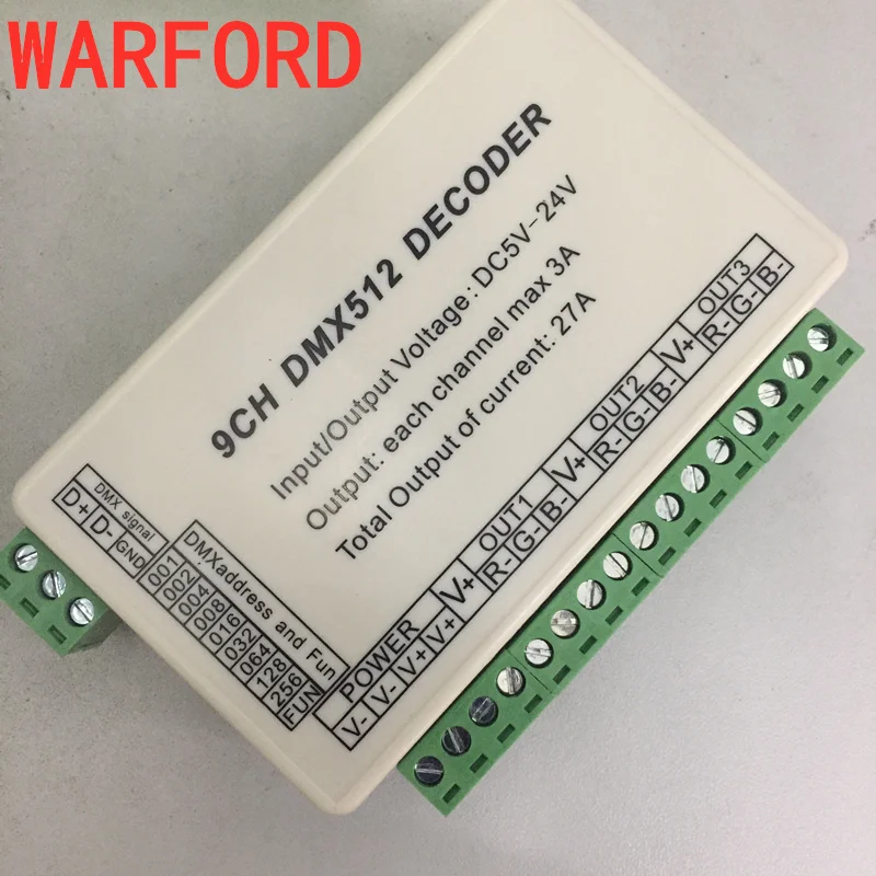 Фото 9CH dmx512 декодер светодиодный контроллер 9 каналов dmx 512 диммер привод 3 группы RGB 9CH dmx512 декодер светодиодный контроллер 9 каналов dmx 512 диммер привод 3 группы RGB