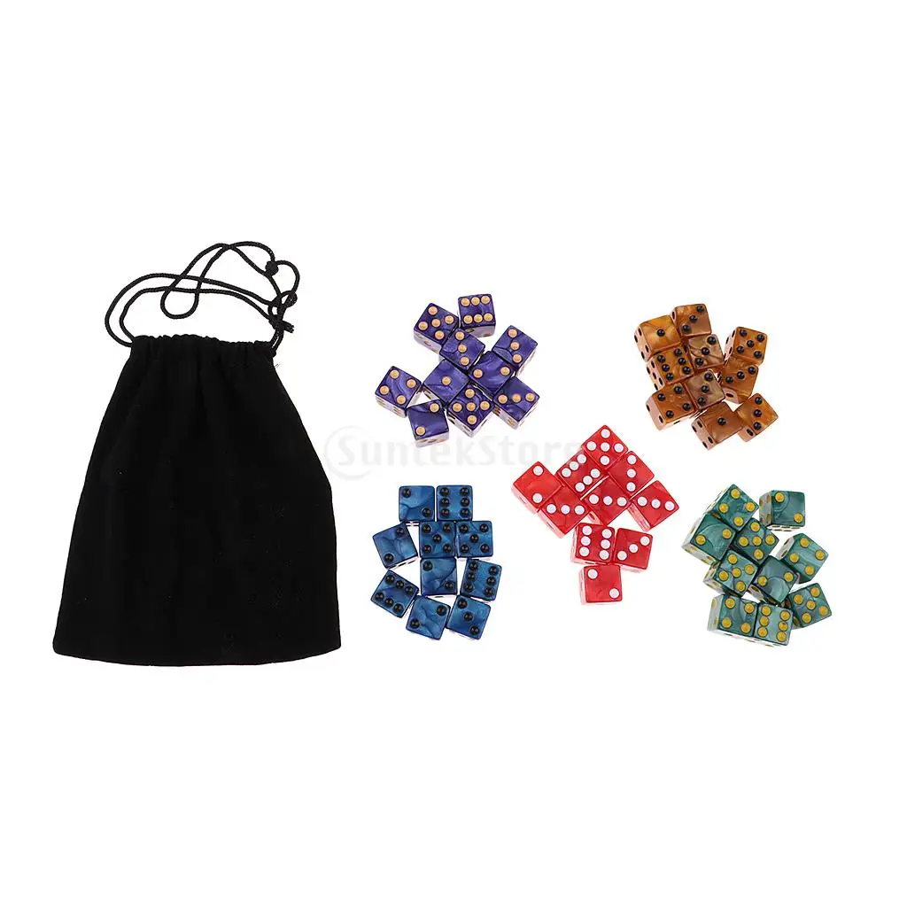 

50pcs D6 Dice Spotted 5 Colors With Bag for Dungeons & Dragons DND MTG RPG Party Fun Table Games