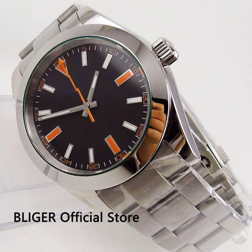 

Роскошные модные мужские часы 40 мм стерильные черные с большим циферблатом мужские часы полированная рамка автоматические часы для мужчин