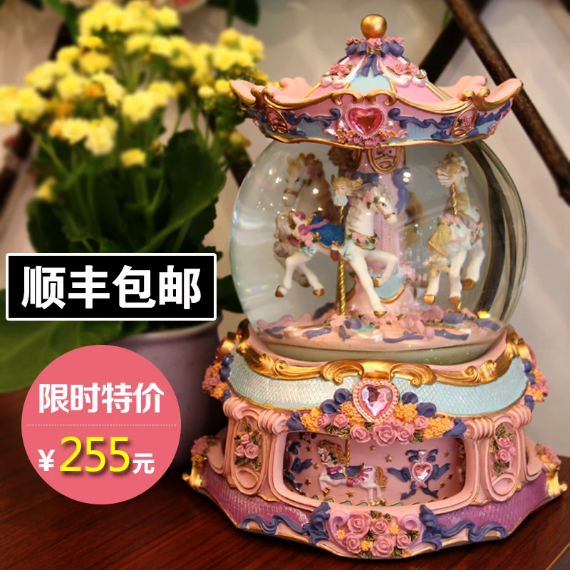 Большая карусель Снежная музыкальная шкатулка в виде хрустального шара