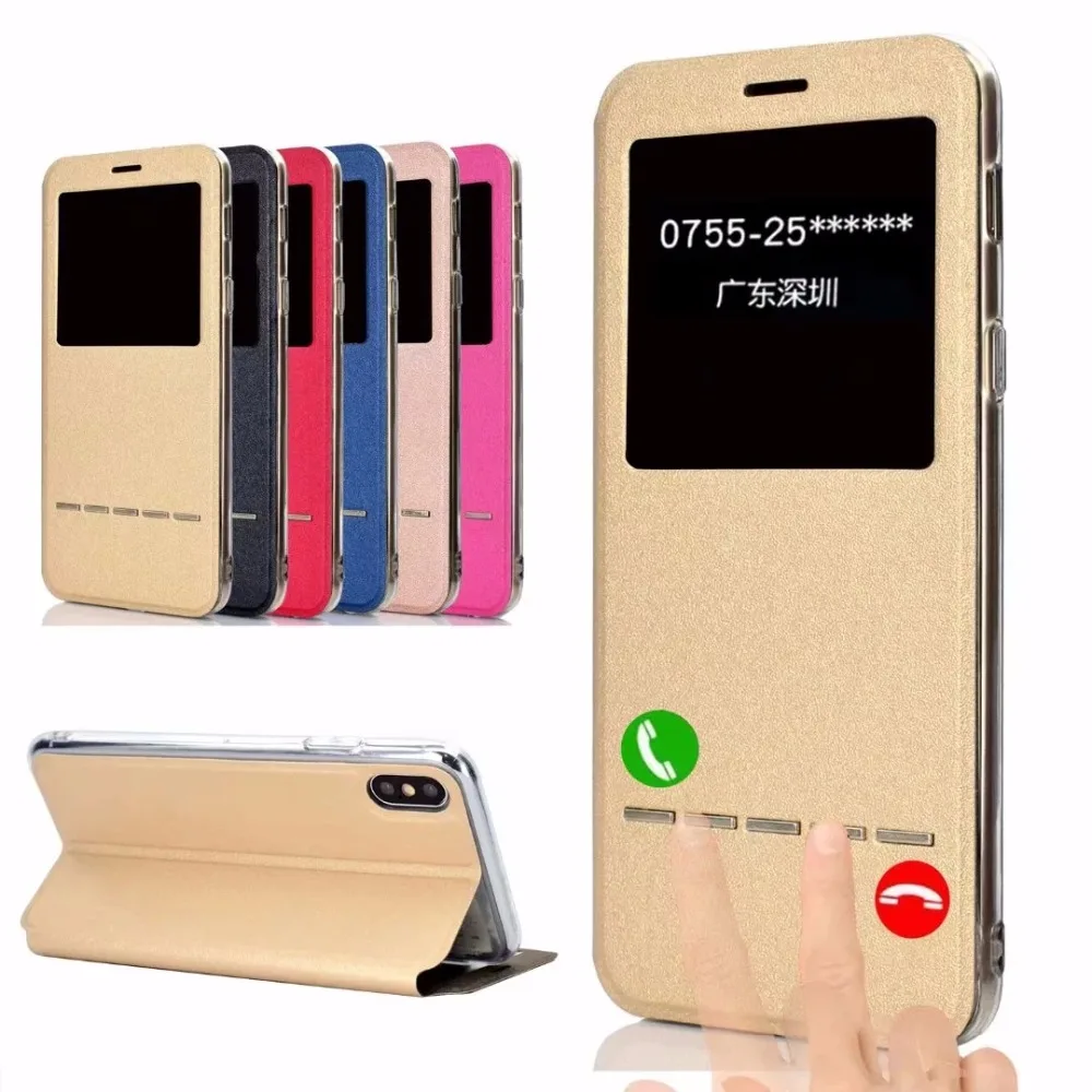 Роскошный чехол с окошком для iPhone Xs Max 8 7 Plus откидной кожаный на 5S SE 6 6S XR