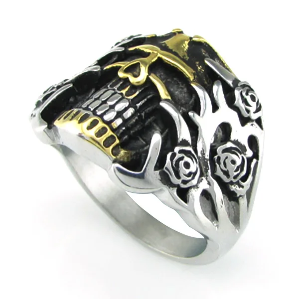 Кольцо мужское из нержавеющей стали 316L с цветком черепом скелетом | Украшения и