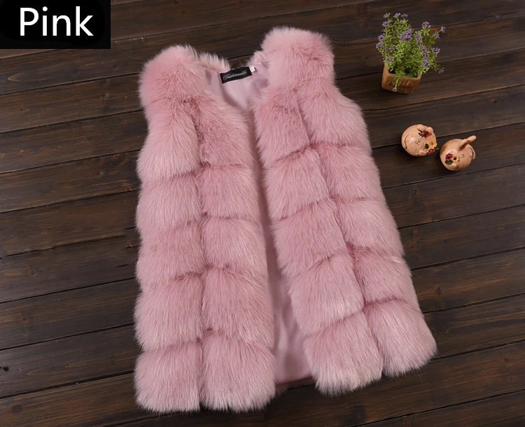Pink Солнечный и дождливый Элегантный жилет из лисьего меха для девочек толстый теплый жилет куртки из искусственного меха для маленьких девочек, пальто Зимняя Детская верхняя одежда От 2 до 12 лет - Цвет: Pink