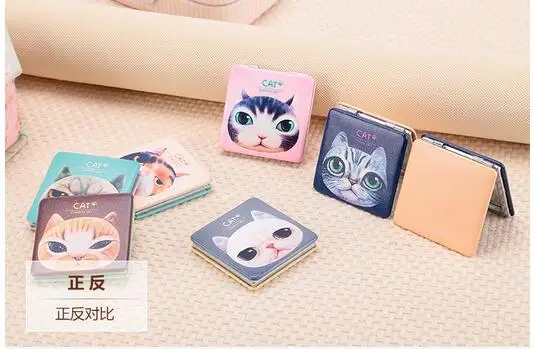 6 шт./лот мини карманное зеркало для макияжа с милым котом компактные