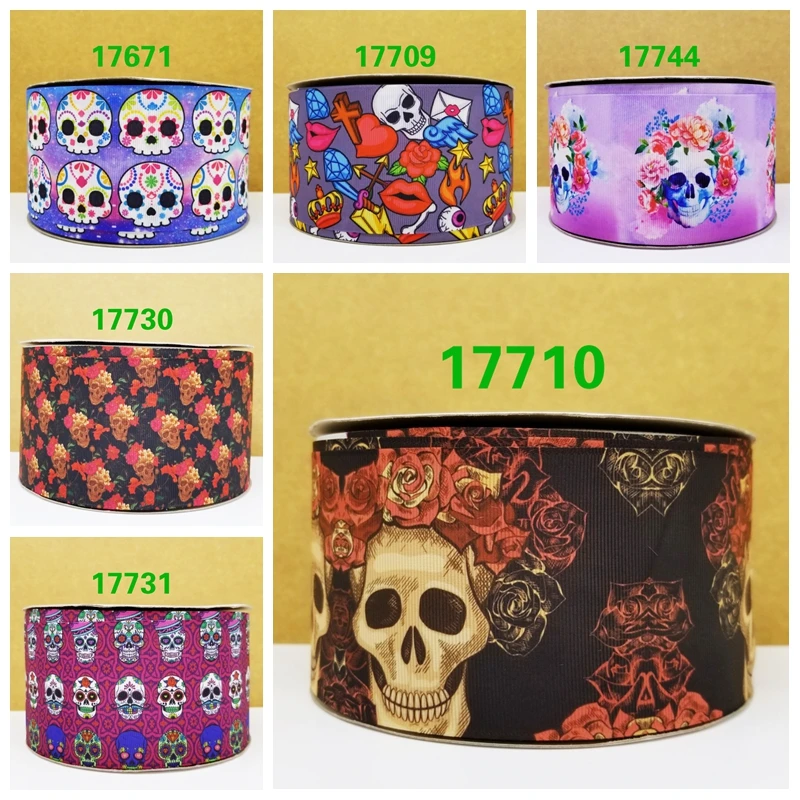 Free shipping 50 yard per size Halloween skull ribbon printed grosgrain 17744 | Дом и сад