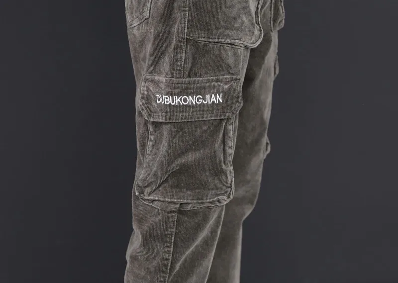 

2019 New Autumn Winter Vintage Men Corduroy Cargo casual pants Streetwear Harajuku Embroidered letters Hip Hip Jogger Sweatpant