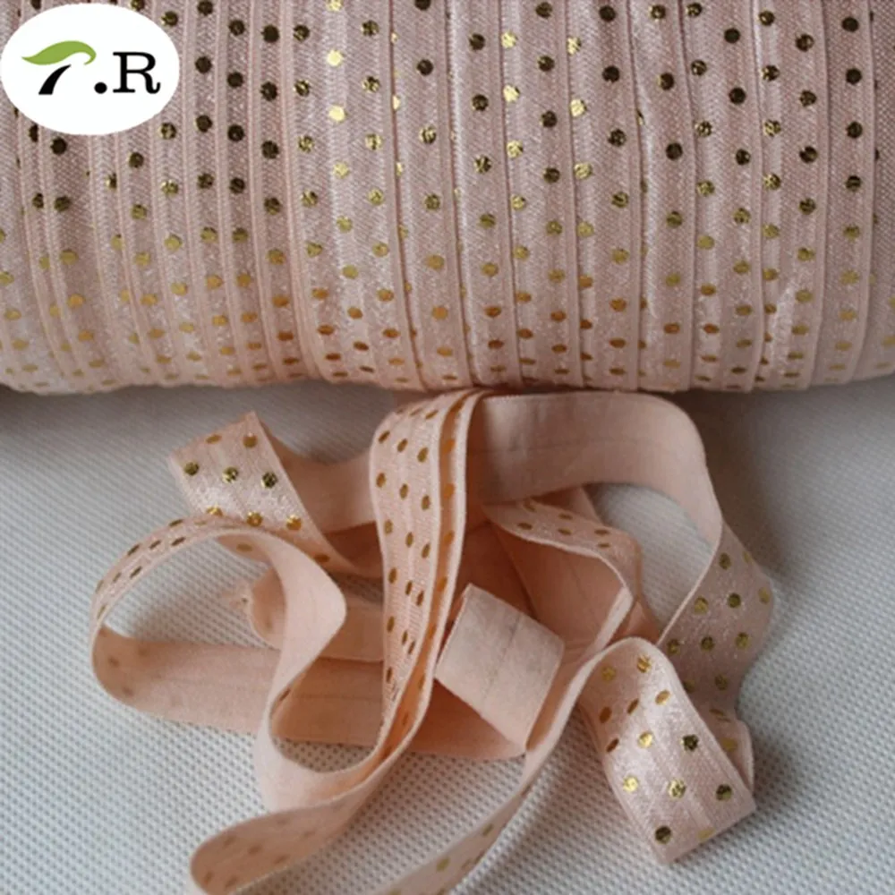 F003-714 petal peach 23 Цвета Золотая фольга в горошек складывается на резинке, 5/" Золотой точка воротник, эластичный, 50 ярдов/партия - Цвет: F003-714 petal peach