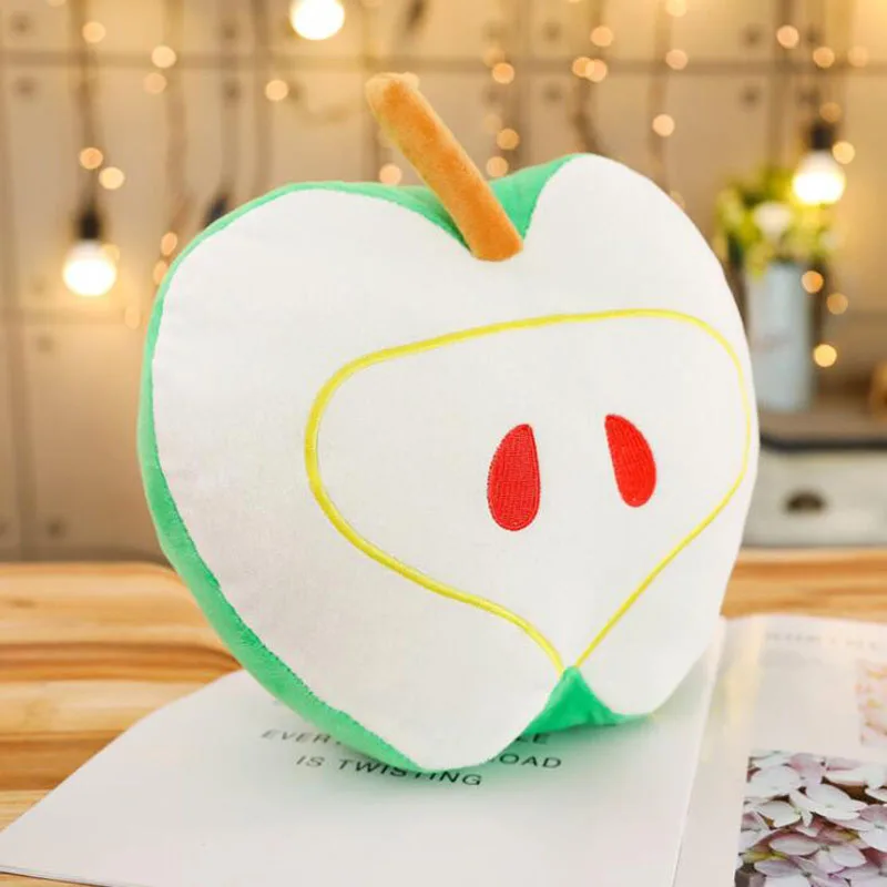 Green 35CM Моделирование 3d подушка в виде яблока плюшевая игрушка игрушечная печать милый креативный фрукт зеленый красный Яблоко плюшевая игрушка детская игрушка подарок на день рождения - Цвет: Green 35CM