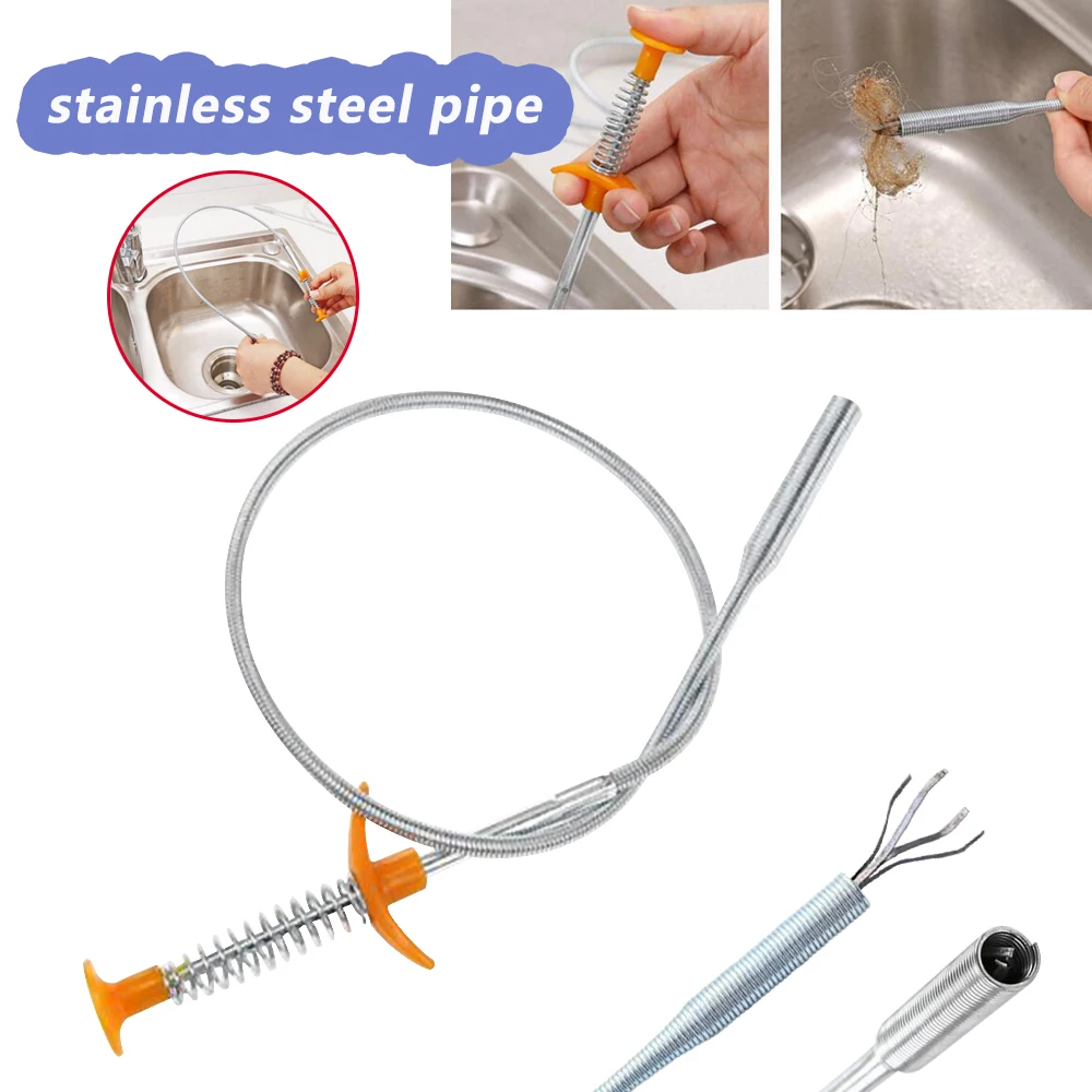 

60cm Kitchen Sink Cleaning Hook Sewer Dredging Device Spring Pipe Hair Dredging Tools For Kitchen Sink Bathroom Tub And Toilet