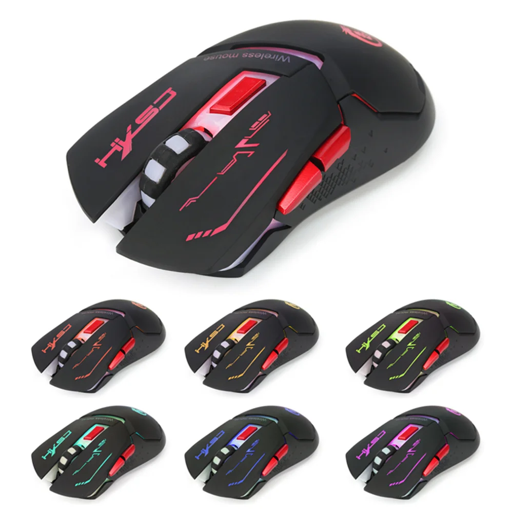 HXSJ 2400 точек/дюйм перезаряжаемая Беспроводная игровая мышь 7 цветов с подсветкой дышащая комфортная геймерская мышь для компьютера настольного ноутбука