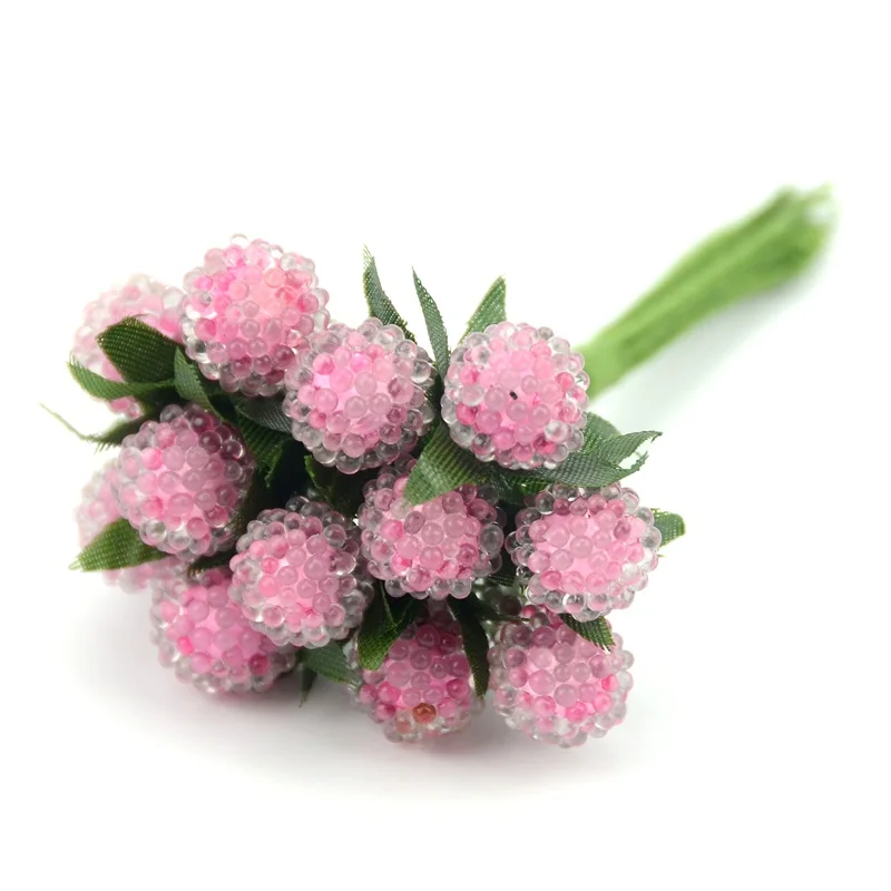 Pink Новые дешевые 12 шт. маленькие ягоды искусственный цветок красная вишня тычинка перламутровый Свадебный искусственный стеклянный Гранатовое украшение - Цвет: Pink