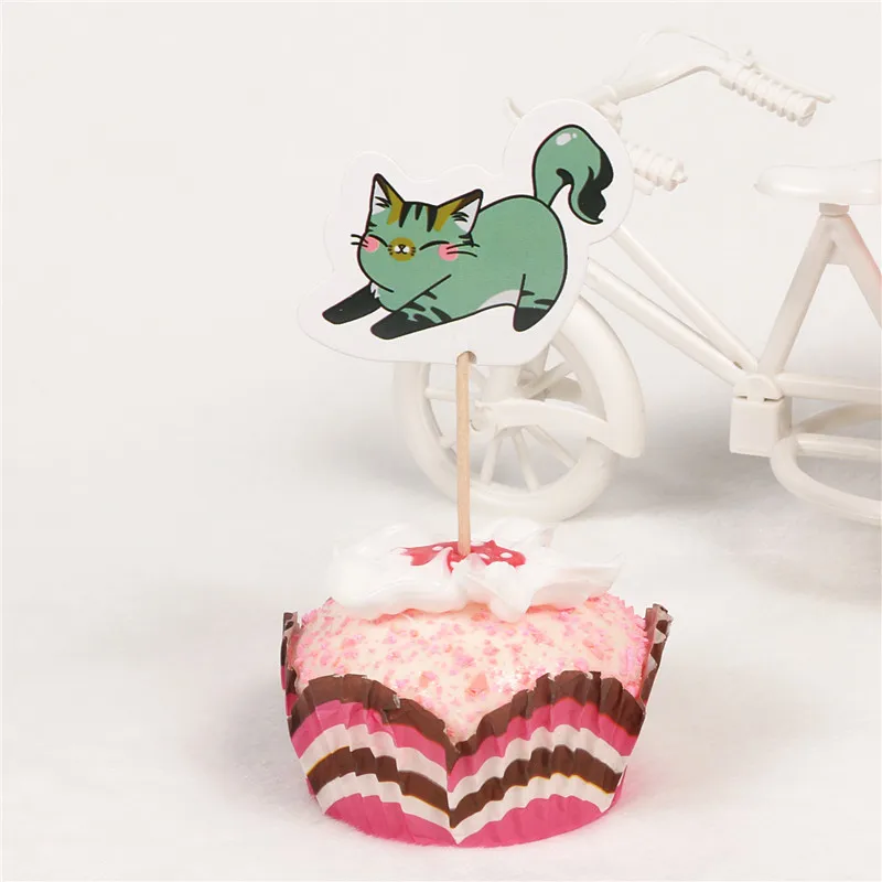 24 шт./компл. прекрасный кот украшения для капкейков мороженое торт топперы