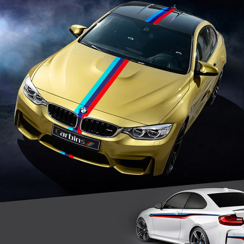 1 шт./лот 2 м * 15 см М цветные полосатые виниловые наклейки для капота BMW M3 M5 M6 E46 E92