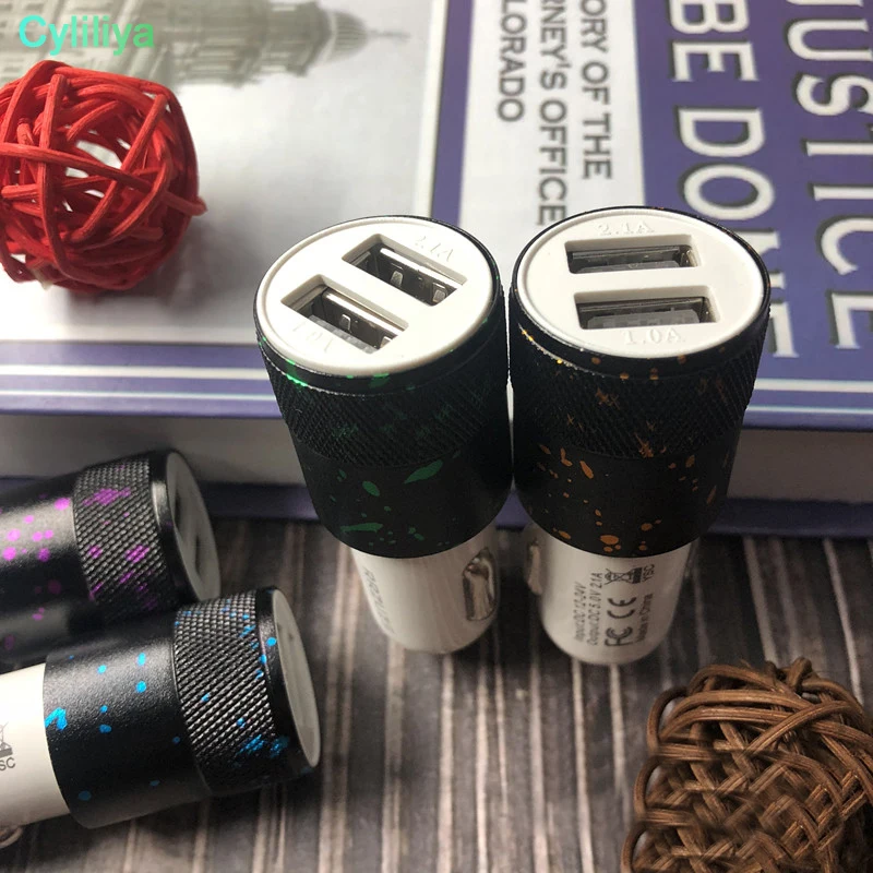 100 шт цветной рисунок 3.1A двойной USB порт автомобильные зарядные устройства