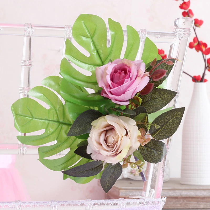 Ручной работы Искусственный Свадебный букет стул задний цветок с лентой