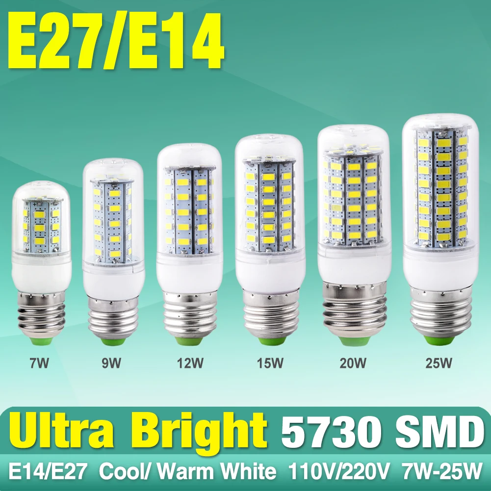 Новый 220V 7 Вт 9 12 15 20 25 5730 SMD светодиодный кукурузы лампа светильник теплый белый