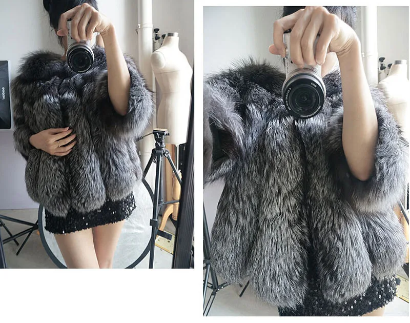 Шуба из натурального меха серебристой лисы для женщин шуба Короткие Стильные