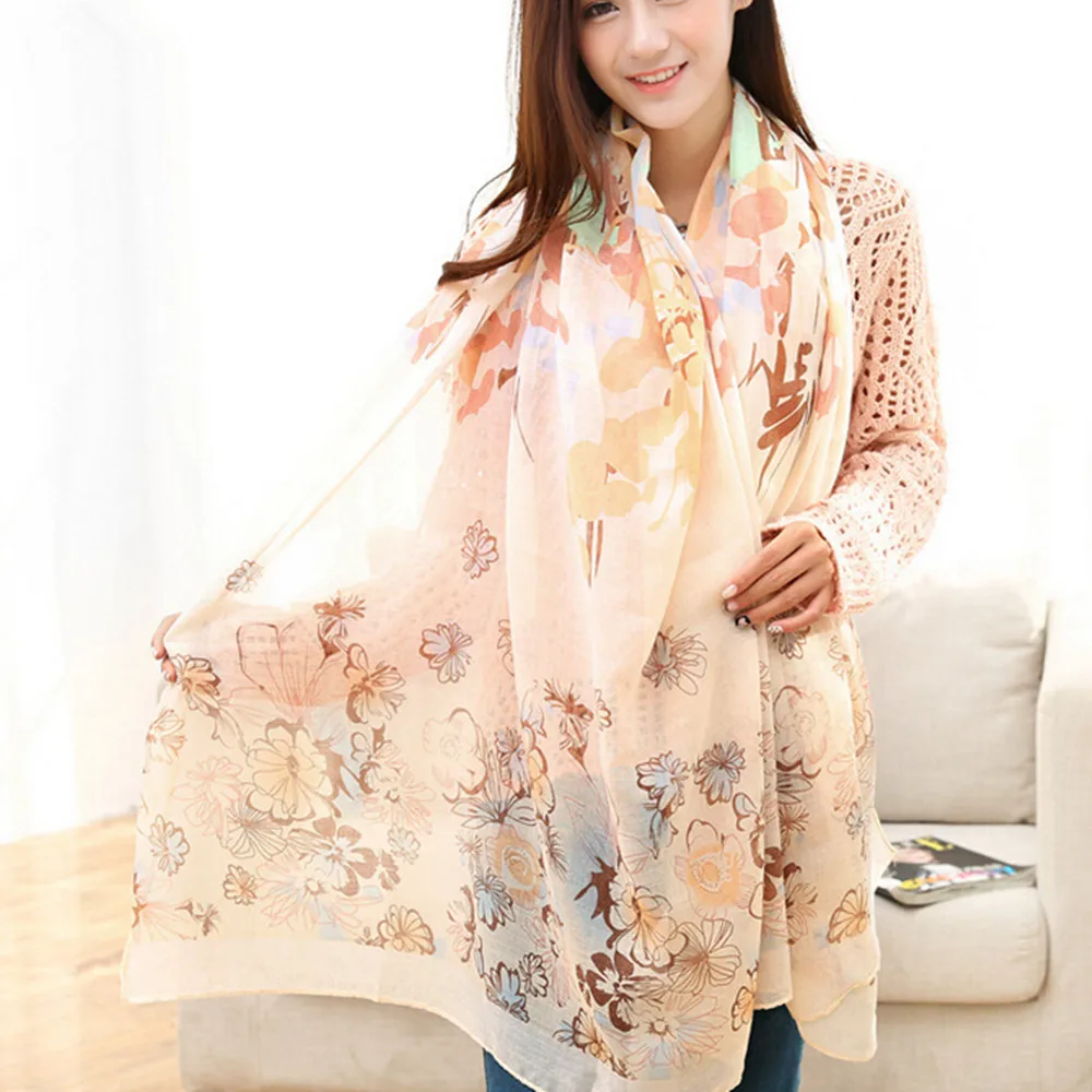 2015 new fashion women's printed flower long shawl autumn winter head hijab cape cotton pashmina muffler muslim scarf | Аксессуары
