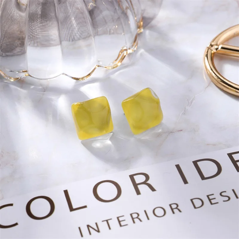 2019 Korean water ripple square geometric resin stud earrings candy color irregular acrylic for women summer jewelry | Украшения и