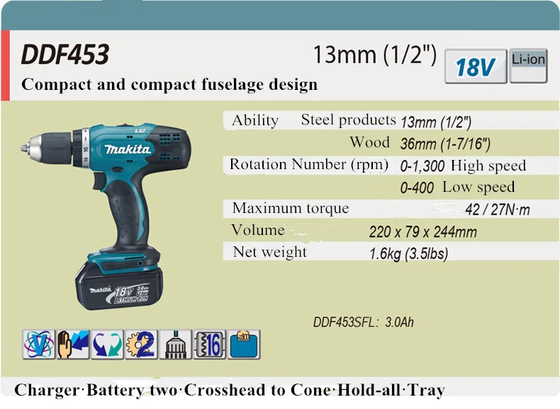 Подлинный японский Makita пастбище DDF453SFJ Аккумуляторная дрель литиевая батарея Ударная дрель DHP453 электрическая отвертка 18 в