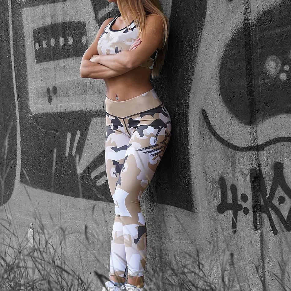 Women's Leggings Fitness Pants Elastic Women Sporting Leggins Gradient Print Khaki amouflage Workout Push Up |