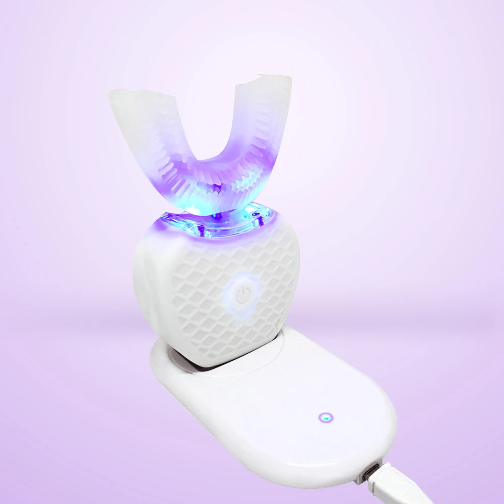 Умная Автоматическая звуковая электрическая зубная щетка 360 ° С usb-зарядкой, u-образная зубная щетка для отбеливания зубов, синий светильник для взрослых