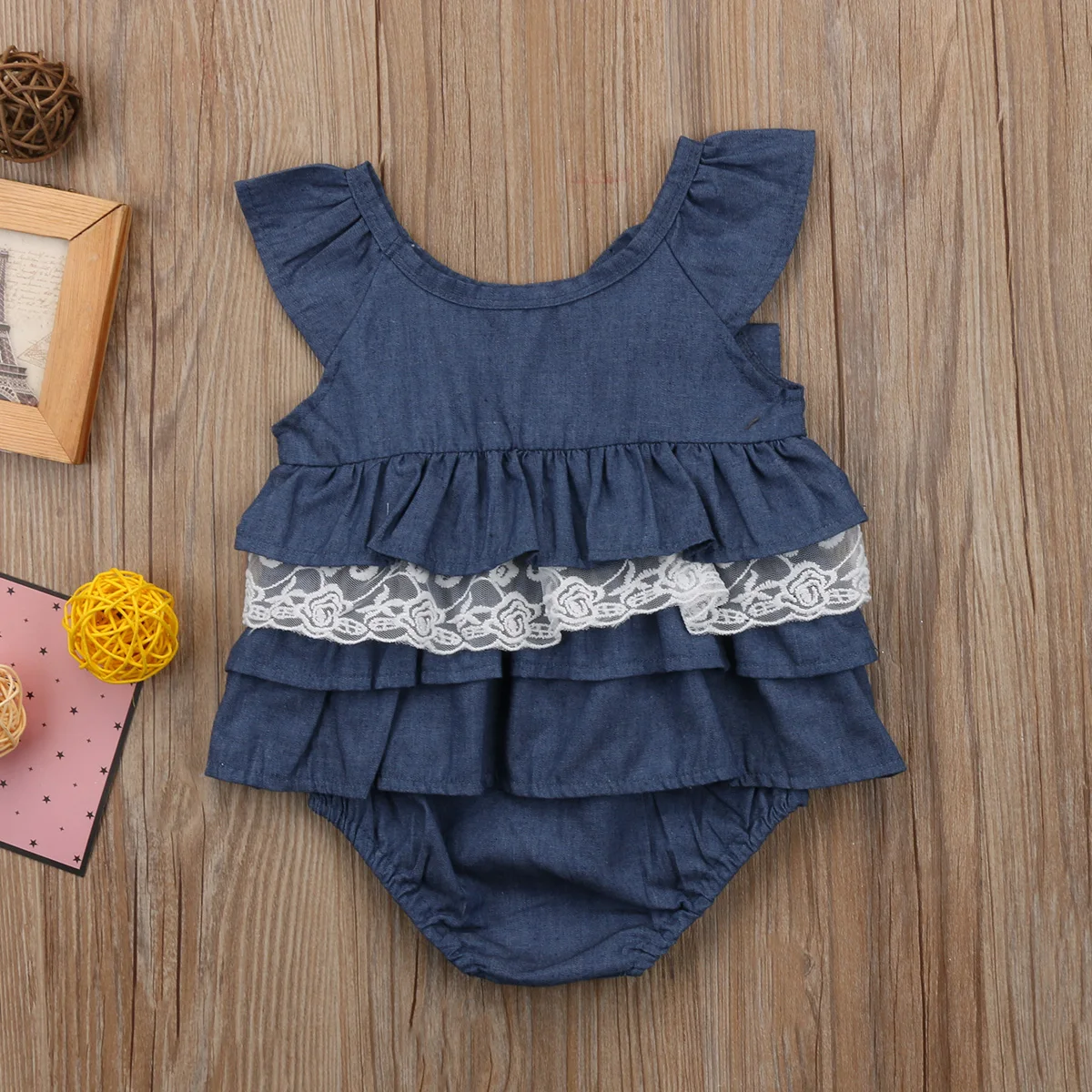 

Emmababy Baby Girls Romper Solid Lace Ruffle Dress Clothes Sunsuit Outfit