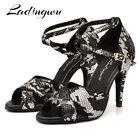 LadingwuНовинка; брендовая танцевальная обувь; женские черные, белые туфли для латинских танцев со змеиным узором; женские бальные туфли; танцевальный каблук 6-10 см