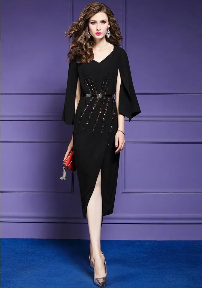 

Black fashinable slim Evening Dress vestido de festa golden sequined 2019 graduation dress elegant sashes formal party dress