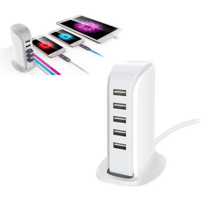 

Universal 5 USB Hub Multi-Port Travel Wall Charger Desktop Quick Charging Station for Phone Tablet EM88