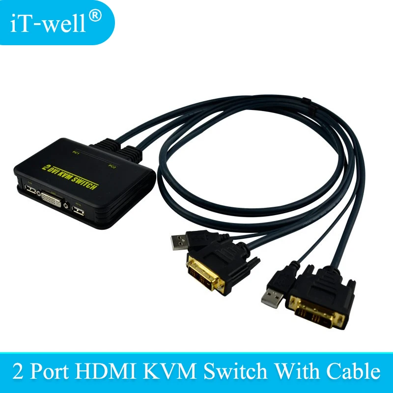 IT-well 2 порта usb Kvm переключатель dvi USB 0 DVI KVM конвертер аудио видео кабель Fr монитор