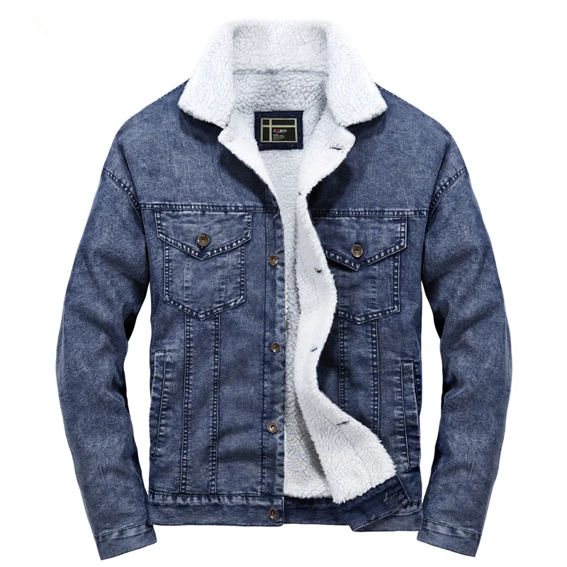 

2018 Autumn and Winter Men's Fashion Shoulder-slip Cowboy Jacket Lamb Wool Plus Size Denim Coat for Men Motorcycle Coats