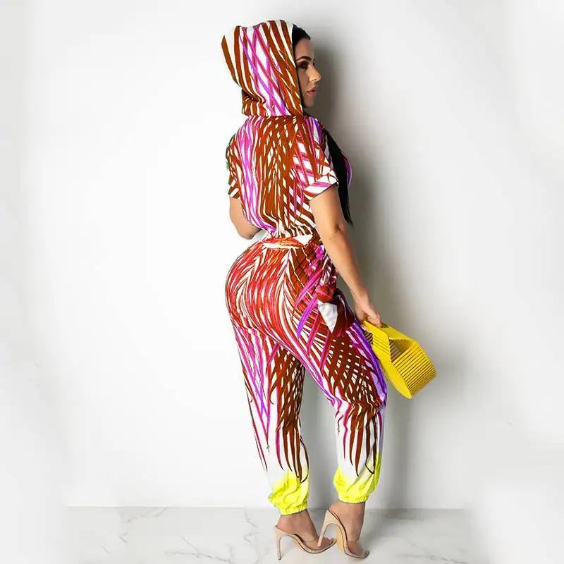 Сексуальный комбинезон с v-образным вырезом и принтом Женская толстовка коротким