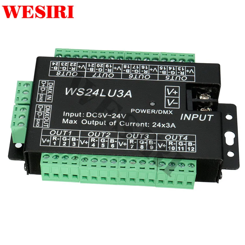 WS24LU3A 24CH DMX контроллер 24 канала 512 декодер RGB для Светодиодные полосы модуль света