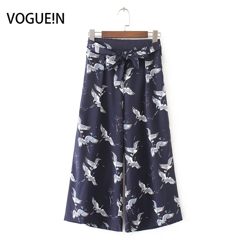 VOGUE! N новые женские свободные укороченные брюки с принтом животных журавлей и