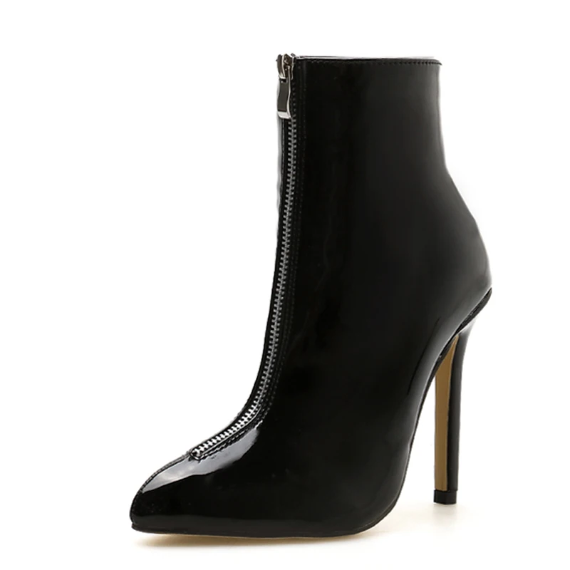 Дизайнерская обувь женские ботинки из лакированной кожи высокие с острым носком